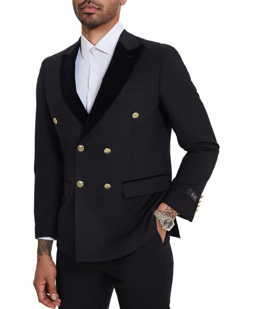 Black Slim Fit Double Breasted Tuxedo