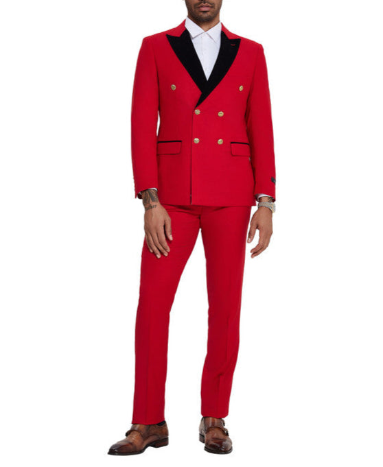 2 Piece Slim Fit Double Breasted Tuxedo in Red