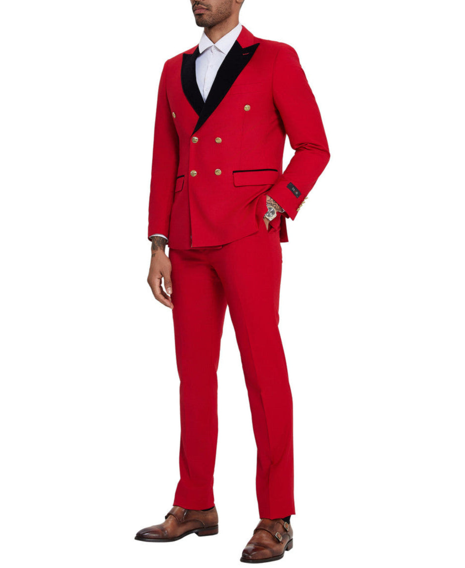 2 Piece Slim Fit Double Breasted Tuxedo in Red