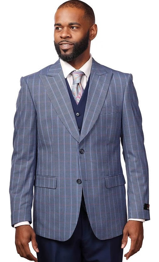 Vitali Blue Stripe Modern Fit Vested Suit M5709