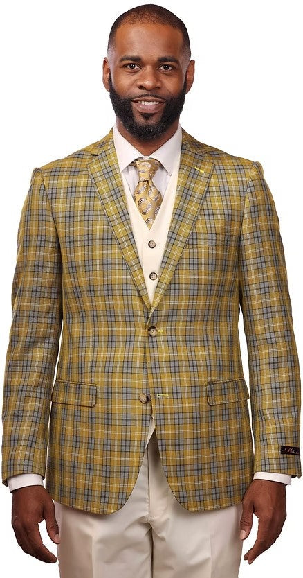 Vitali Mustard Plaid Modern Fit Vested Suit M6203
