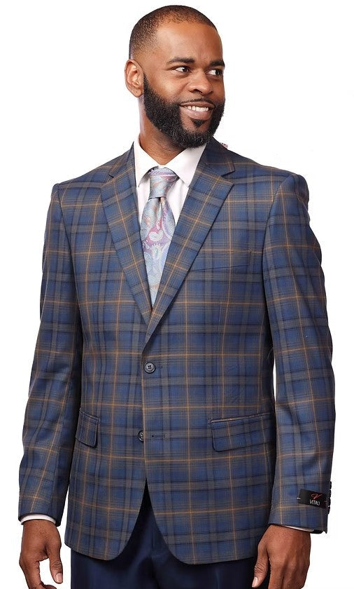 Vitali Blue Plaid Modern Fit Vested Suit M8016