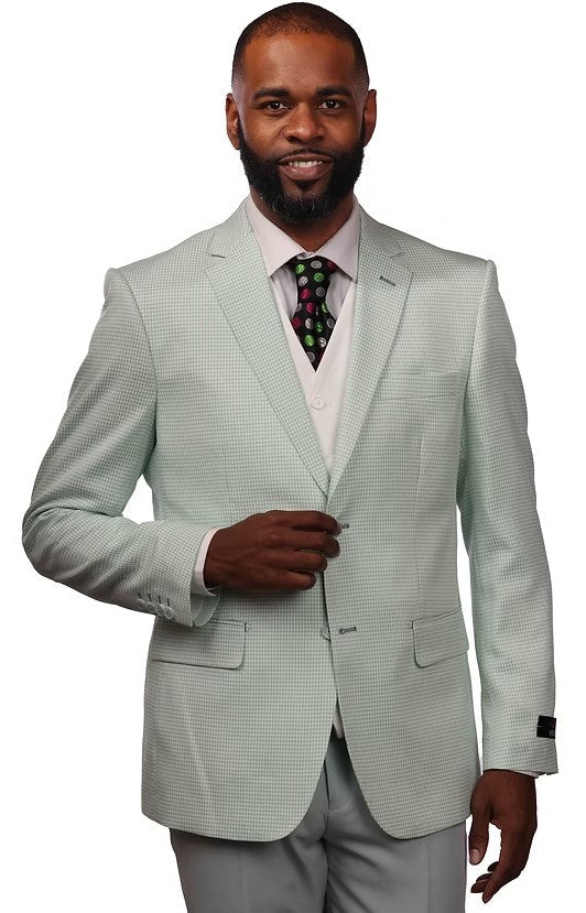 Vitali Mint Houndstooth Vested Modern Fit Suit M8101