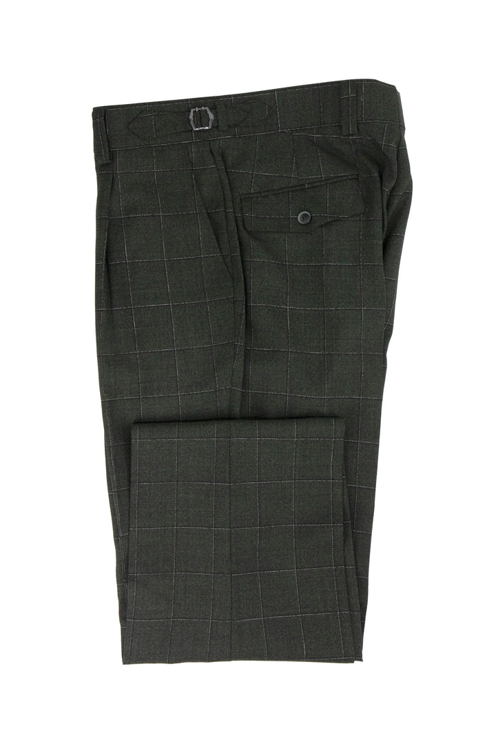 Heather Green Windowpane Wool Marbella Pants