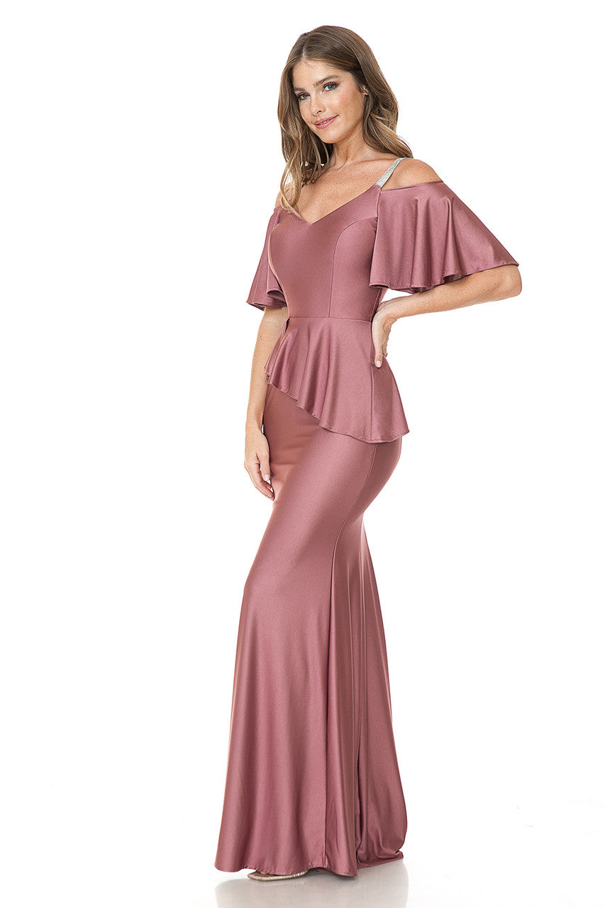 Bridesmaid Dress V-Neck Ruffled Sleeve Evening Dress By Lenovia 5282