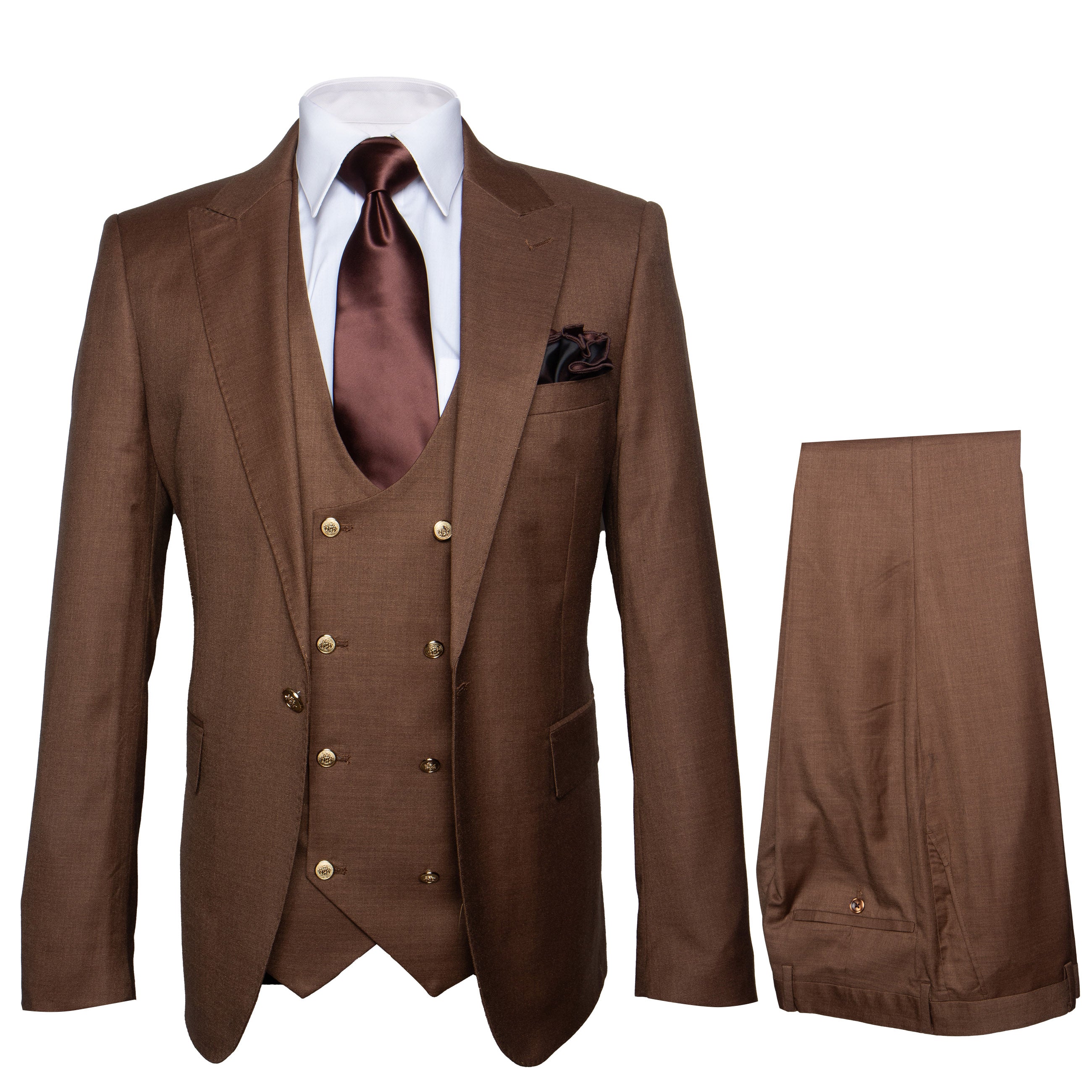 Rossi Man Slim Fit 3-Piece Suit Brown