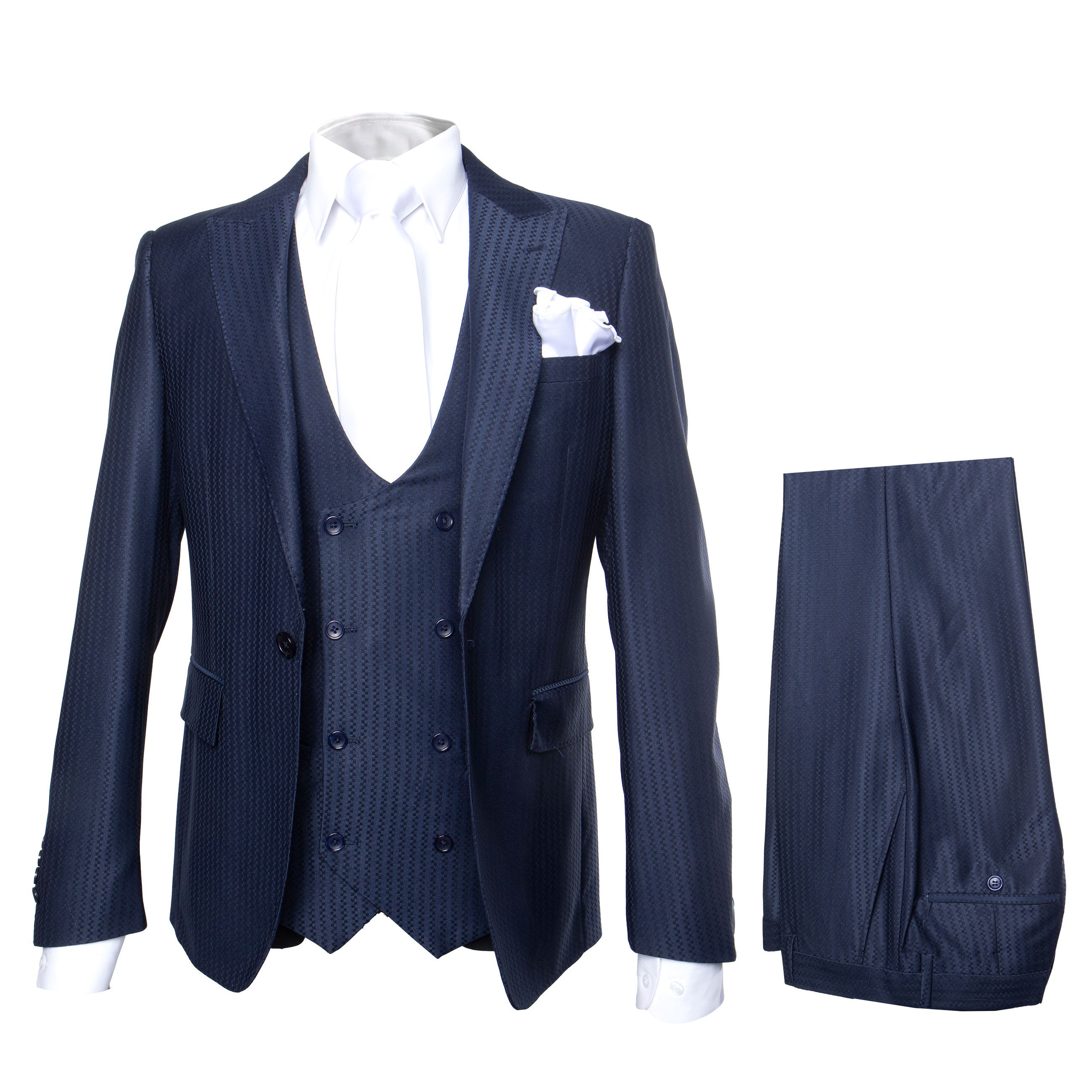 Navy Slim Fit Three Piece Suit by ROSSI MAN