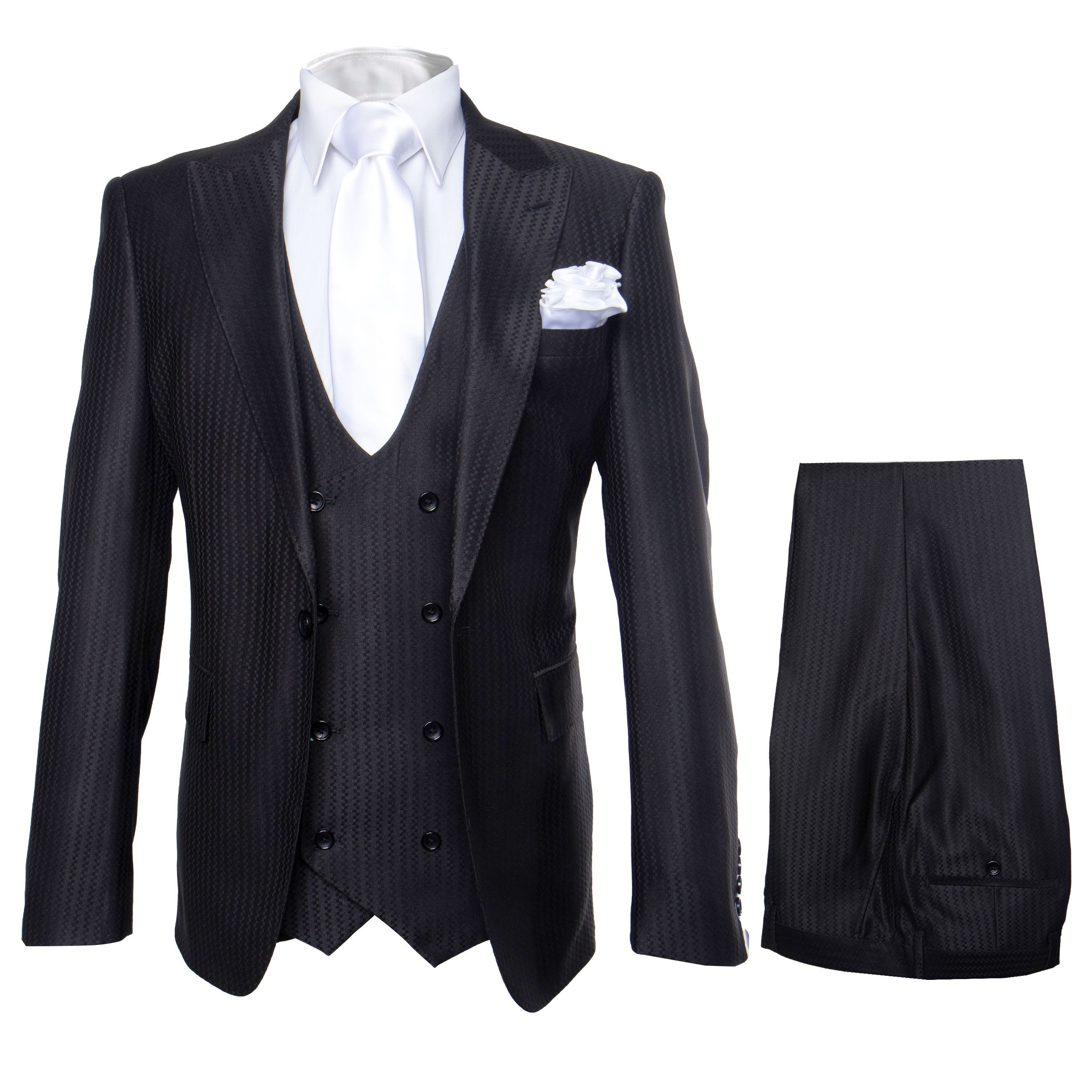 ROSSI MAN Slim Fit Black 3 Piece Suit