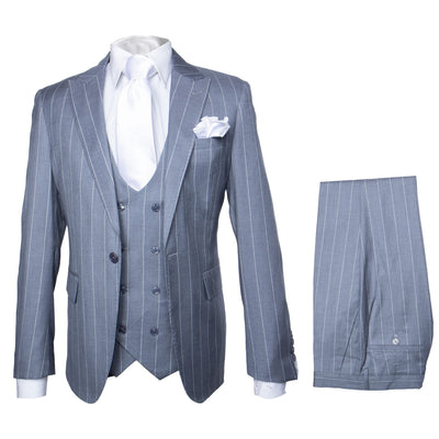 Rossi Man Grey Pinstripe 3-Piece Suit Slim Fit