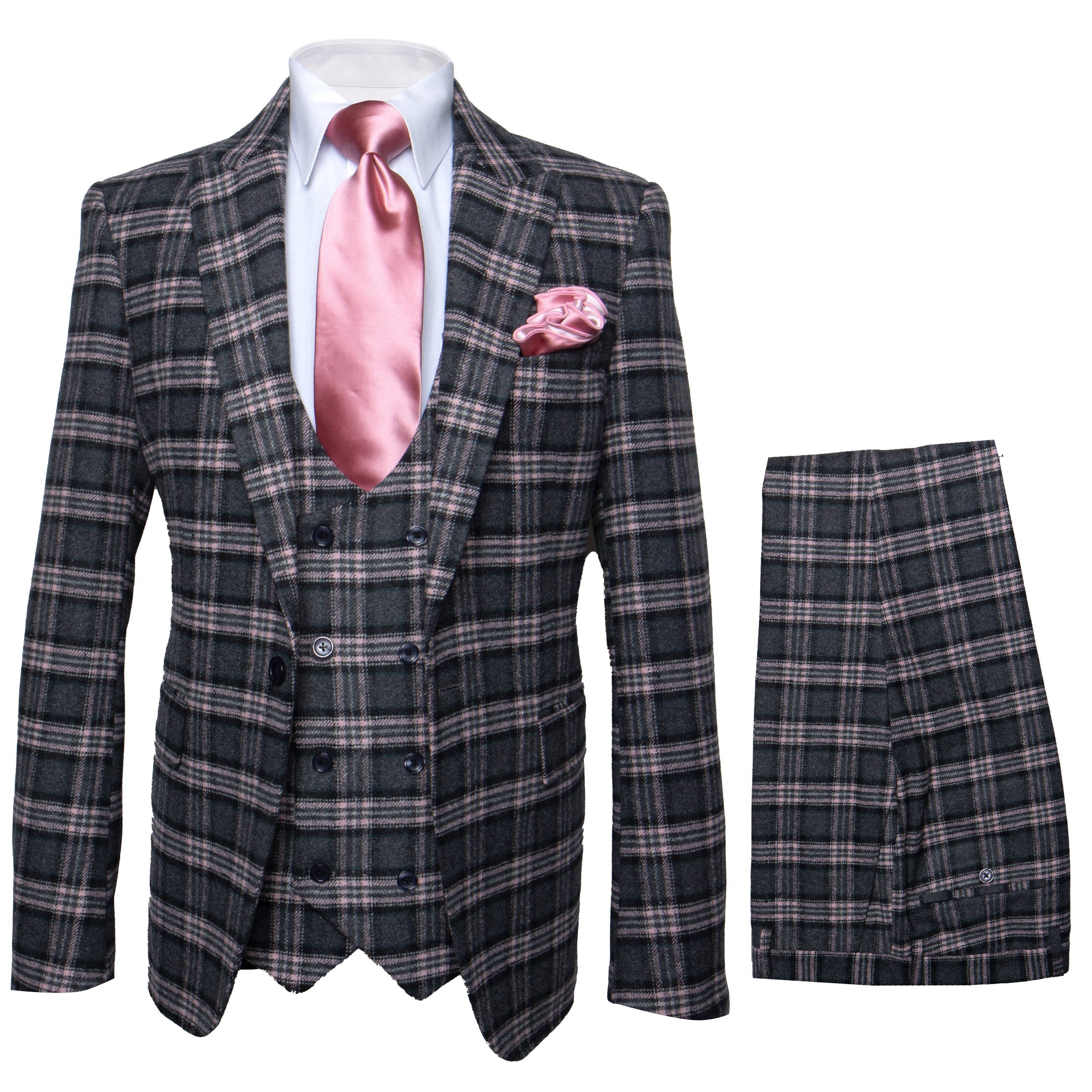 Rossi Man MAX RM1739 Black and Pink Slim Suit