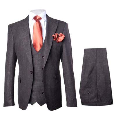 ROSSI MAN Slim Fit Brown Tweed 3 Piece Suit