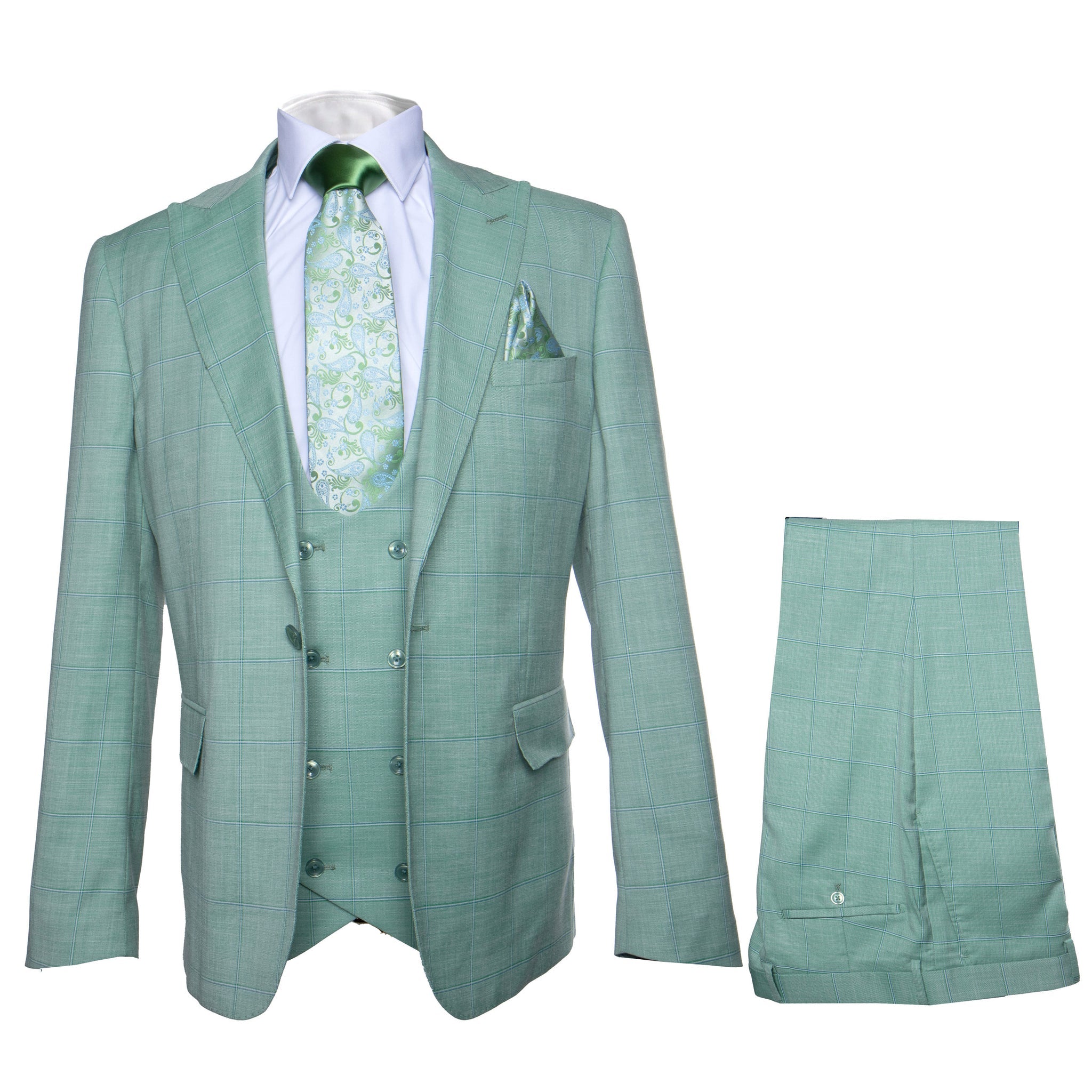 Tiglio Rosso Suit - Classic Fit Athletic Cut 100% Wool Super 150s Italian Fabric Peak Lapel in Color Mint Green