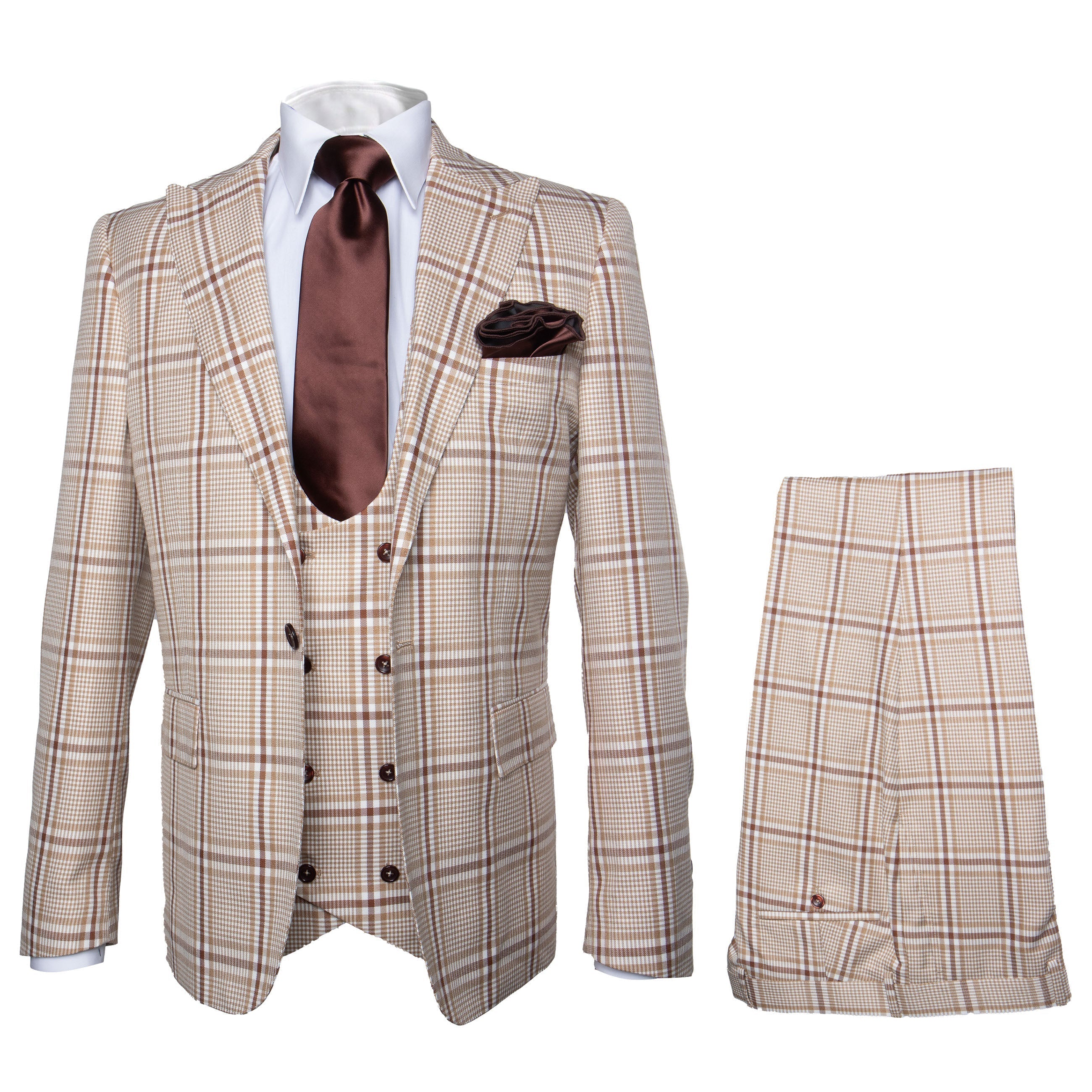 Rossi Man MAX Slim Fit Light Brown 3-Piece Suit