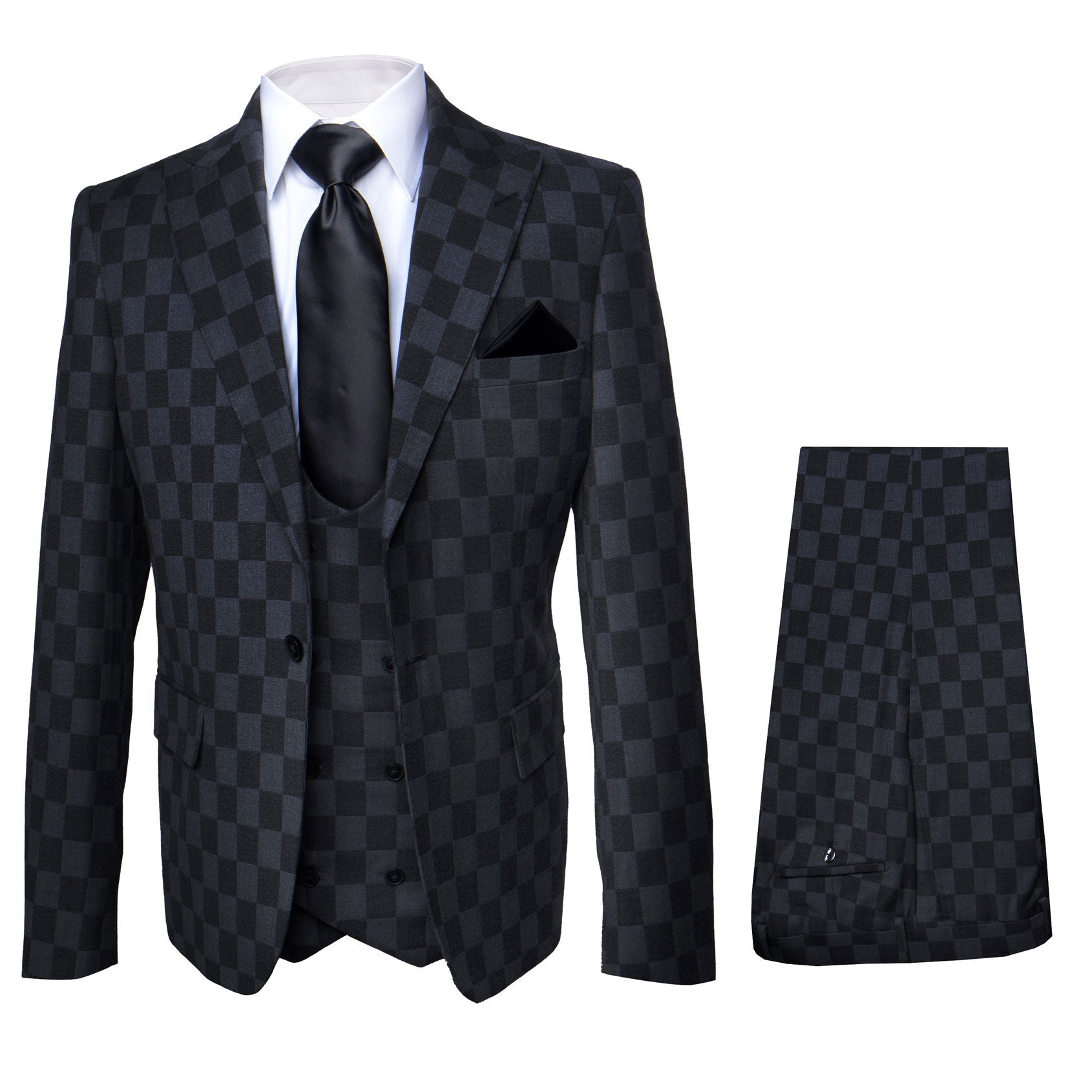 ROSSI MAN Slim Black Check 3 Piece Suit