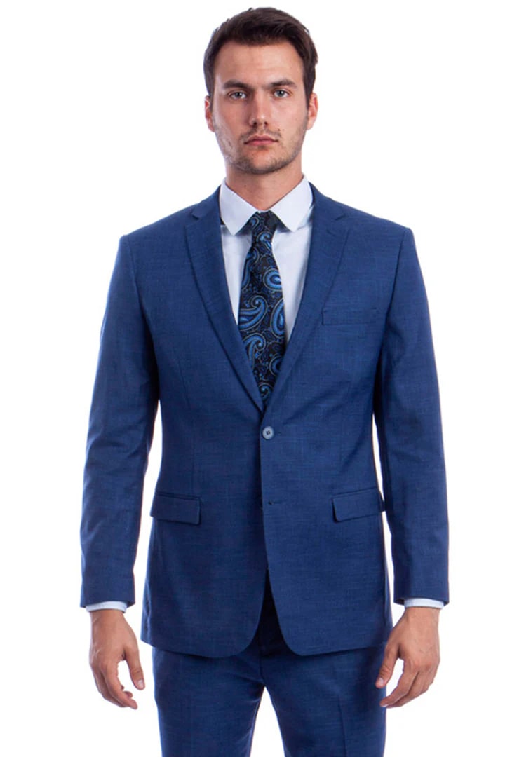 Linen Look Modern Fit Summer Suit, Medium Blue
