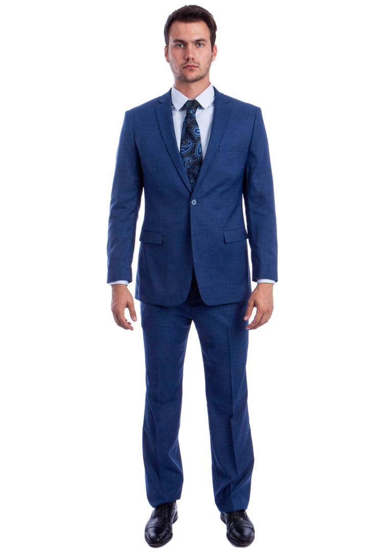Linen Look Modern Fit Summer Suit, Medium Blue