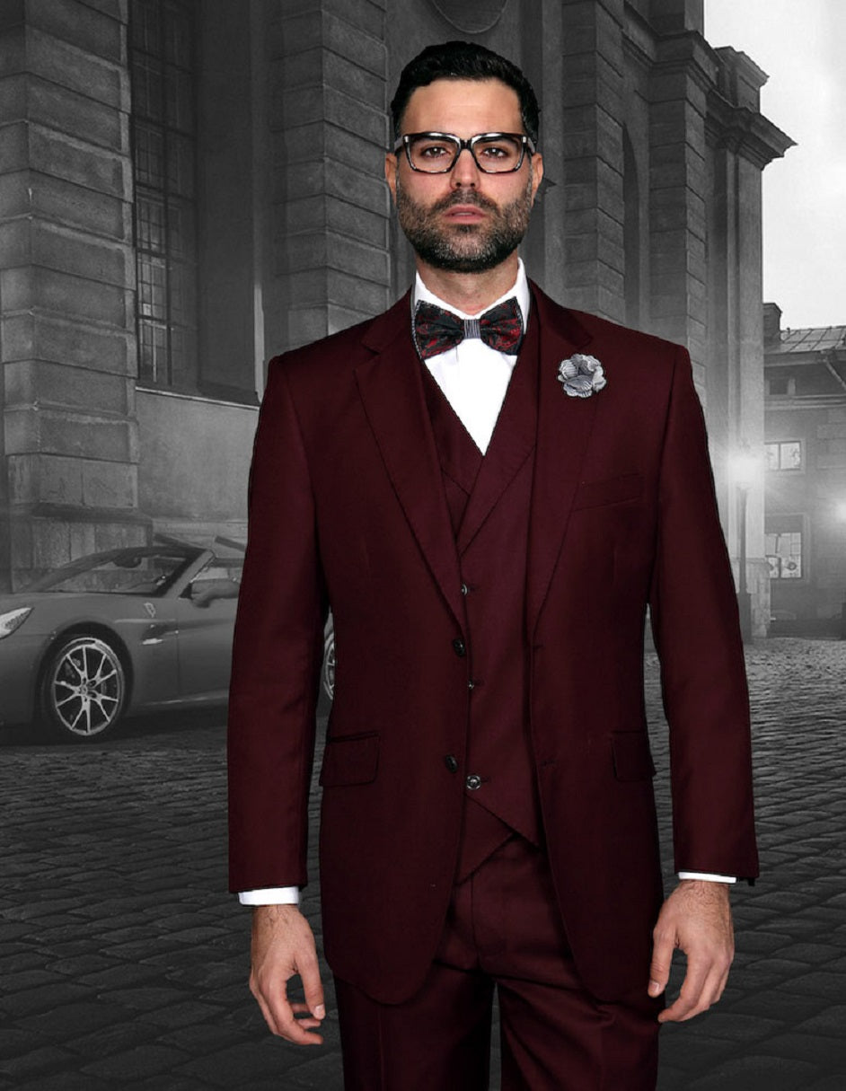 Burgundy Classic Fit Suit with Double Breasted Vest