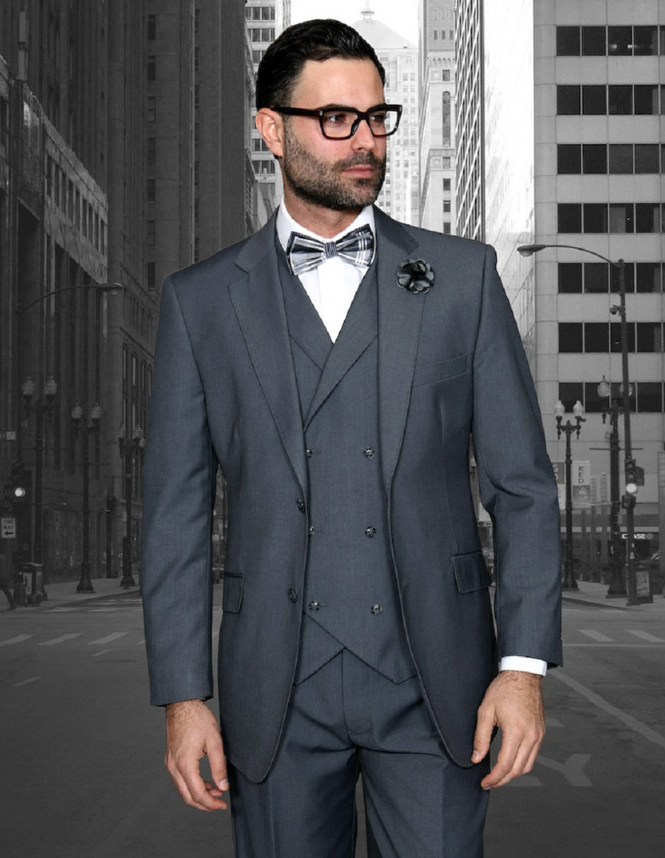 Charcoal Classic Fit Suit w/ Double Breasted Vest