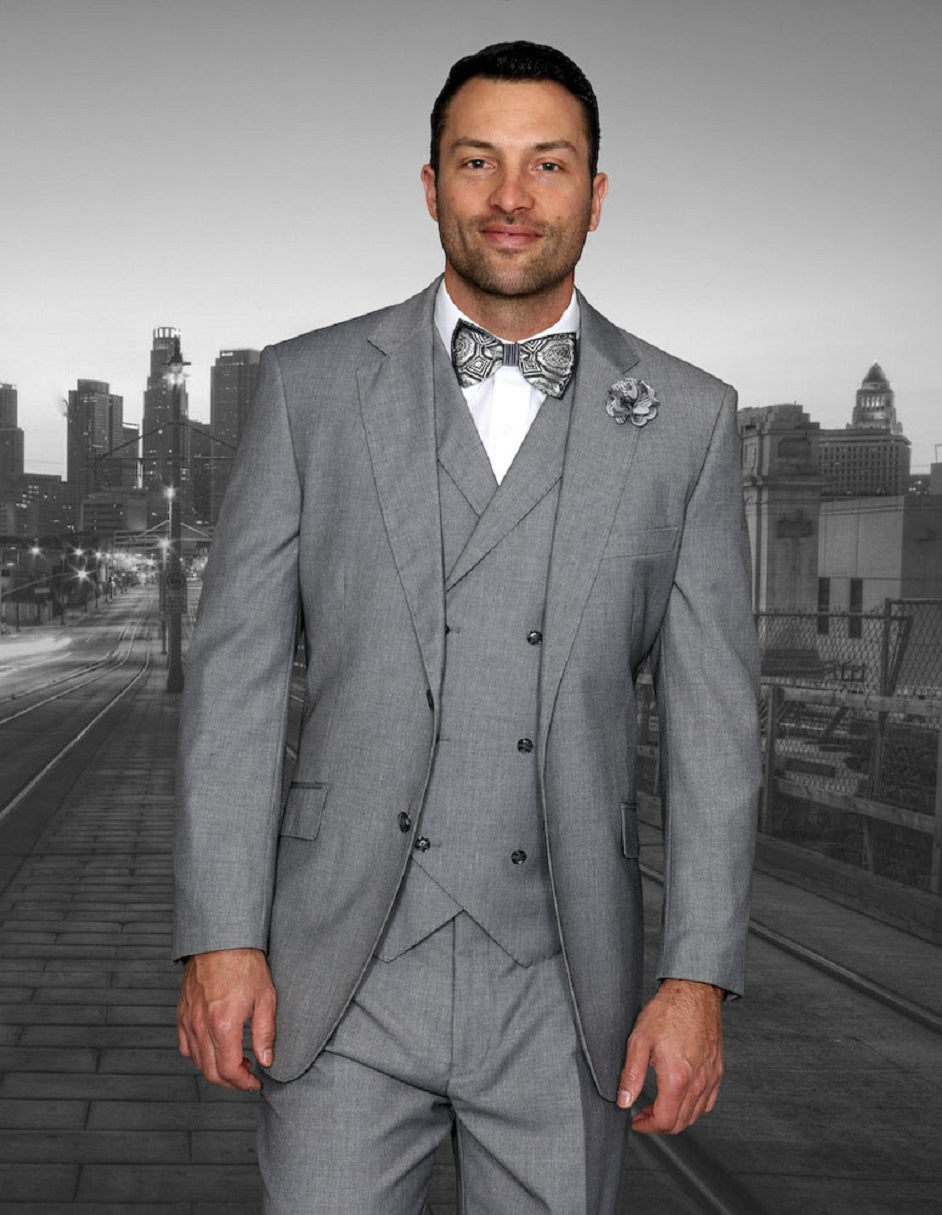 Grey Classic Fit Suit with Double Breasted Vest