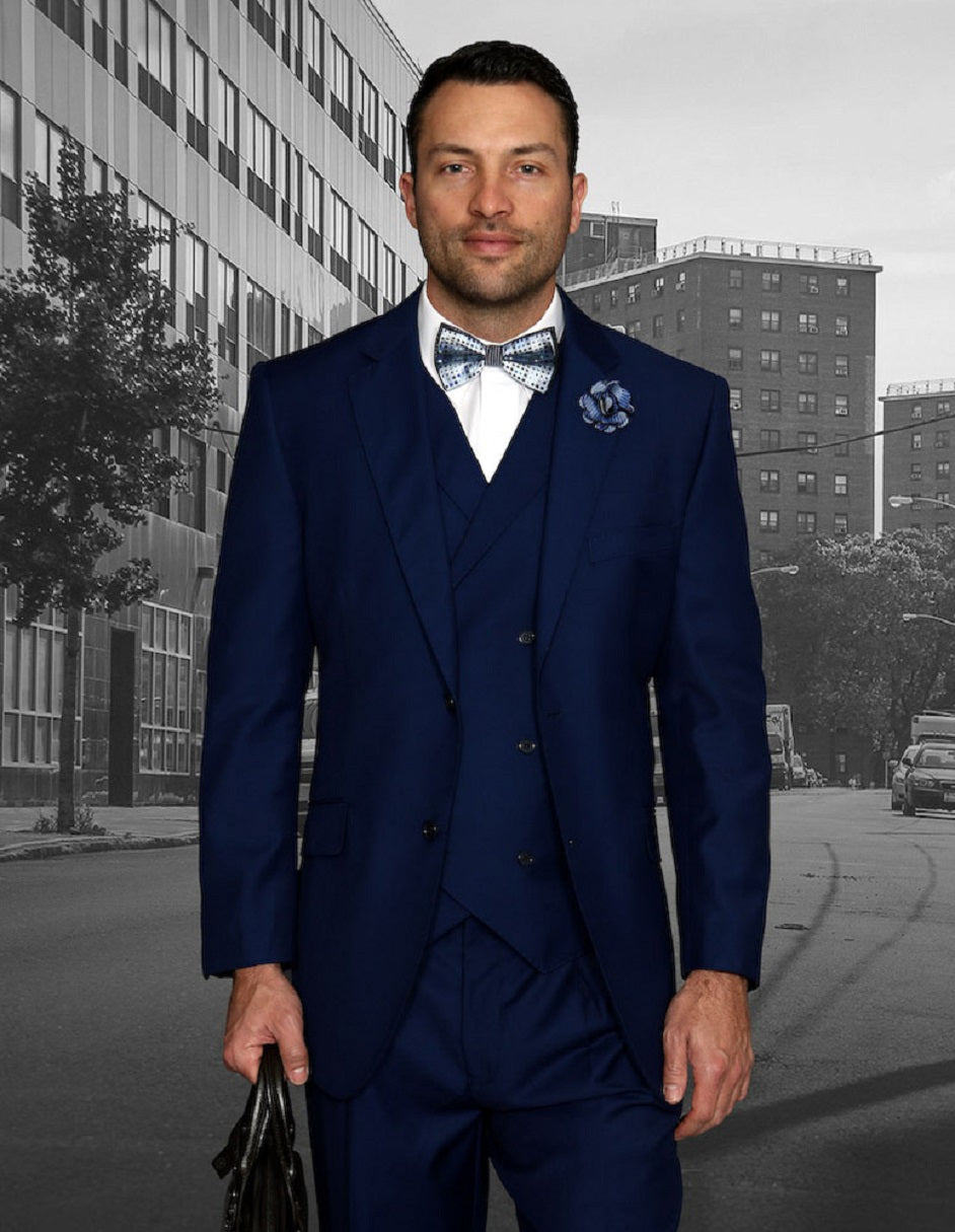 Classic 2 Button Suit with Vest in Sapphire Blue
