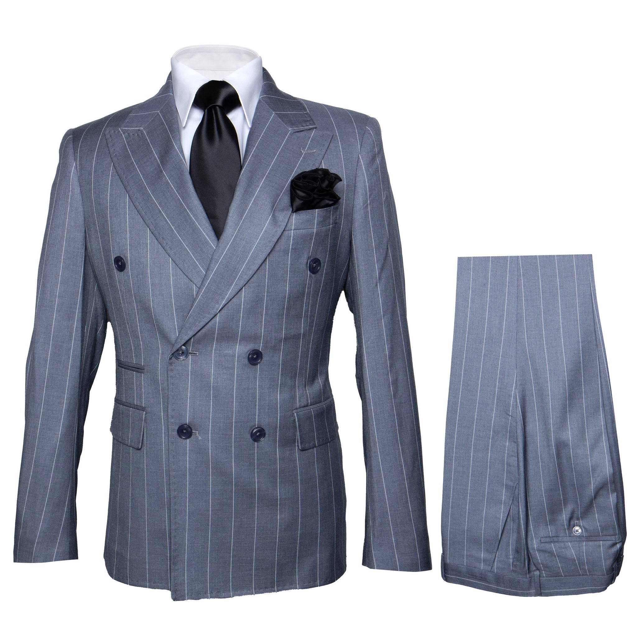 Rossiman Suit - Classic Fit Athletic Cut 100% Wool Super 150s Italian Fabric Peak Lapel in Color Grey