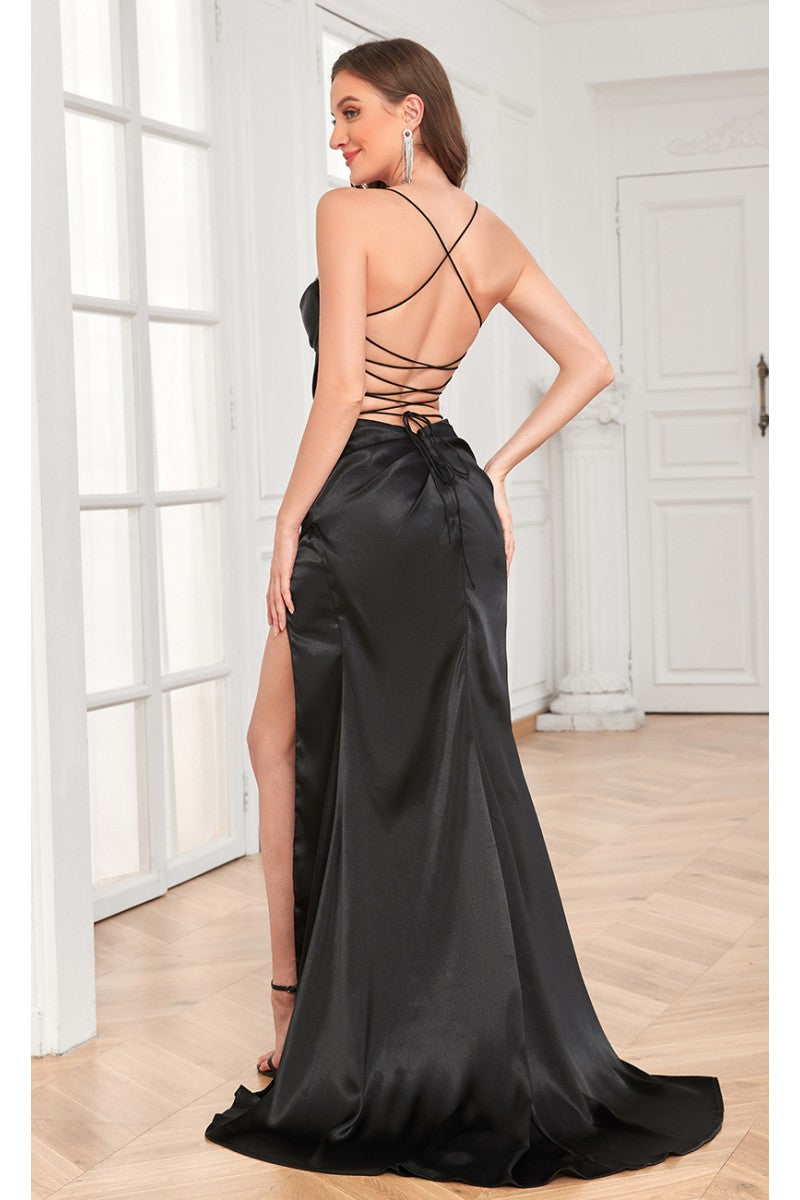 High Couture MJ1002 Prom Fitted Slit Corset Formal Beaded Dress