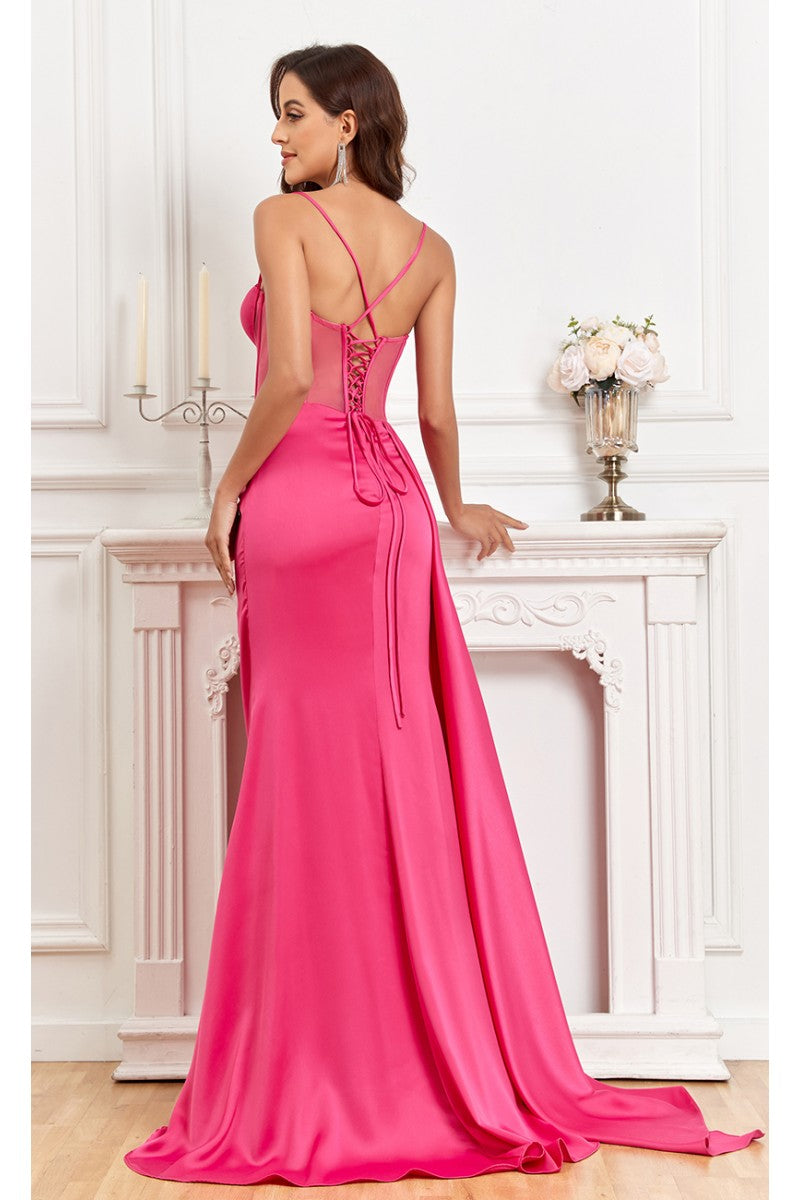 High Couture MJ1003 Fitted Corset Long Formal Slit Prom Dress