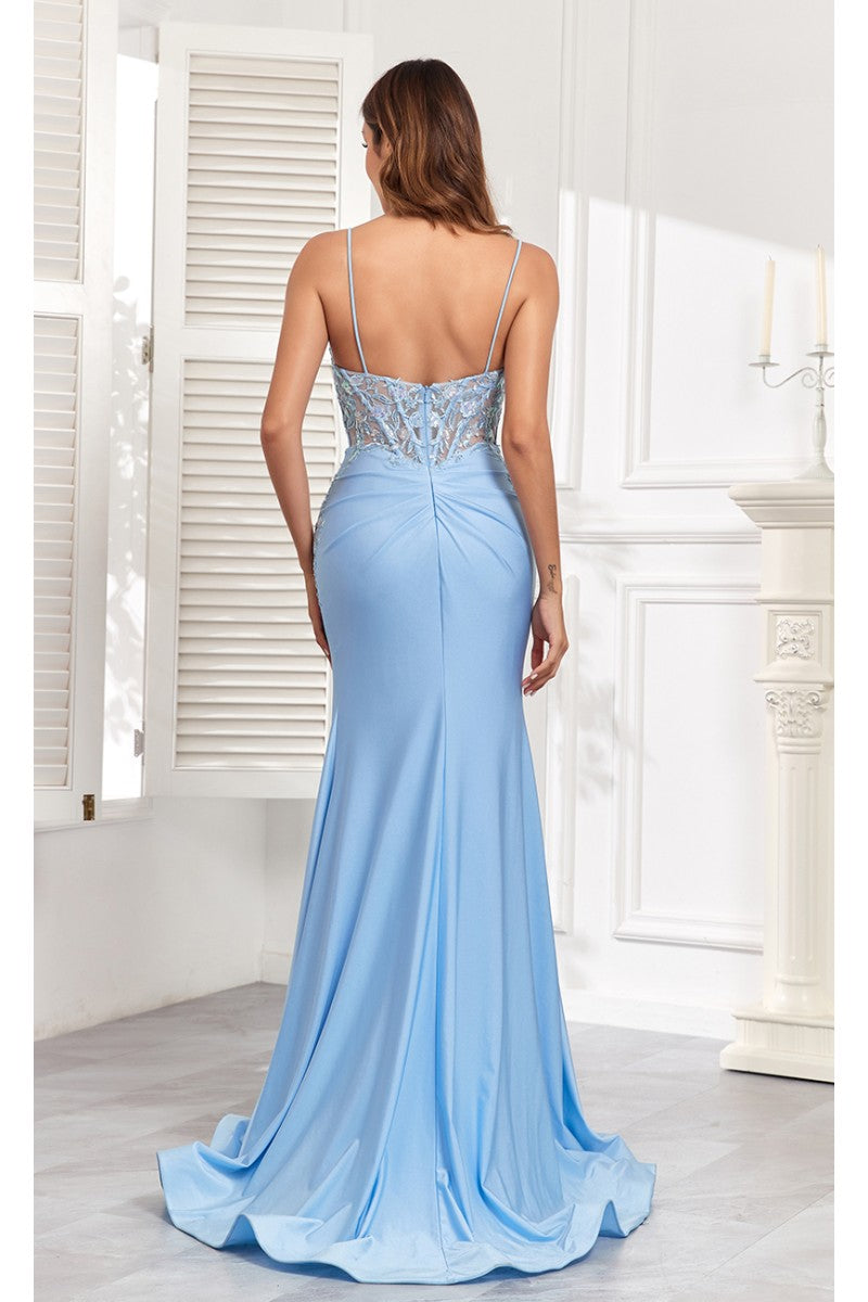 High Couture MJ1012 Prom Long Corset Fitted Sequin Formal Evening Gown