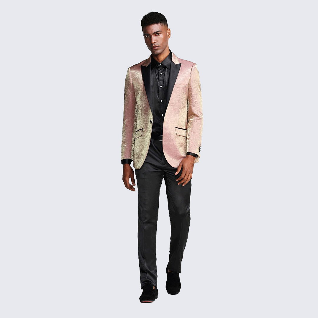 Rose Gold Tuxedo Jacket Shiny Slim Fit with Peak Lapel - Wedding - Prom