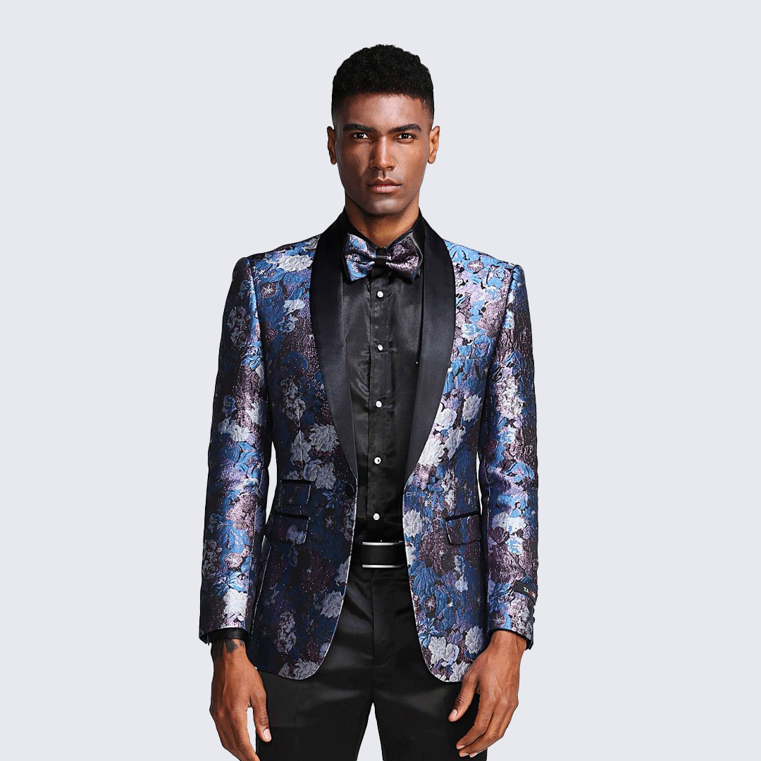 Rose & Lavender Floral Tuxedo Jacket with Shawl Lapel – Slim Fit
