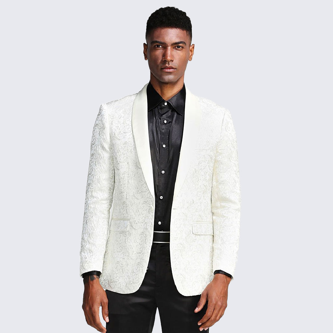 Ivory Paisley Tuxedo Jacket with Shawl Lapel – Wedding & Prom