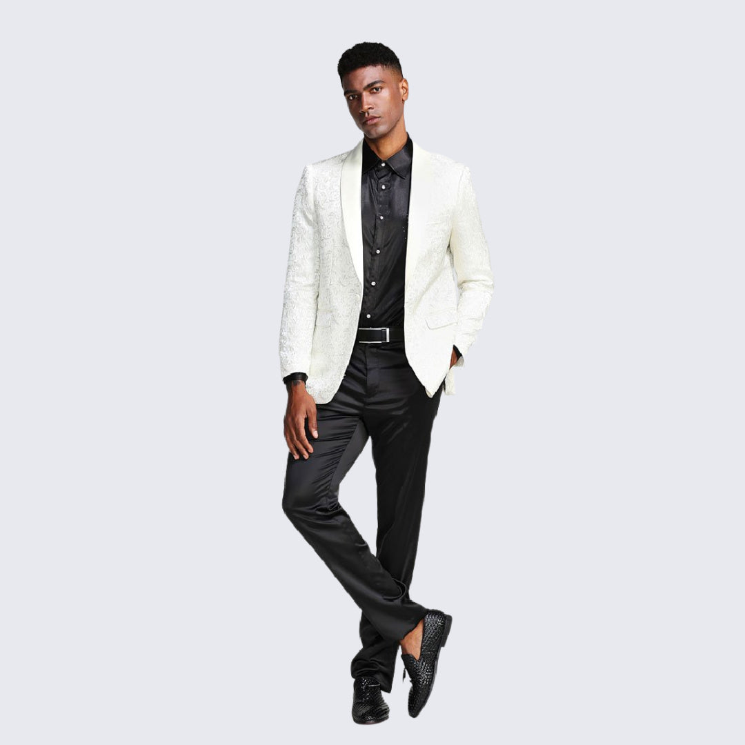 Ivory Paisley Tuxedo Jacket with Shawl Lapel – Wedding & Prom