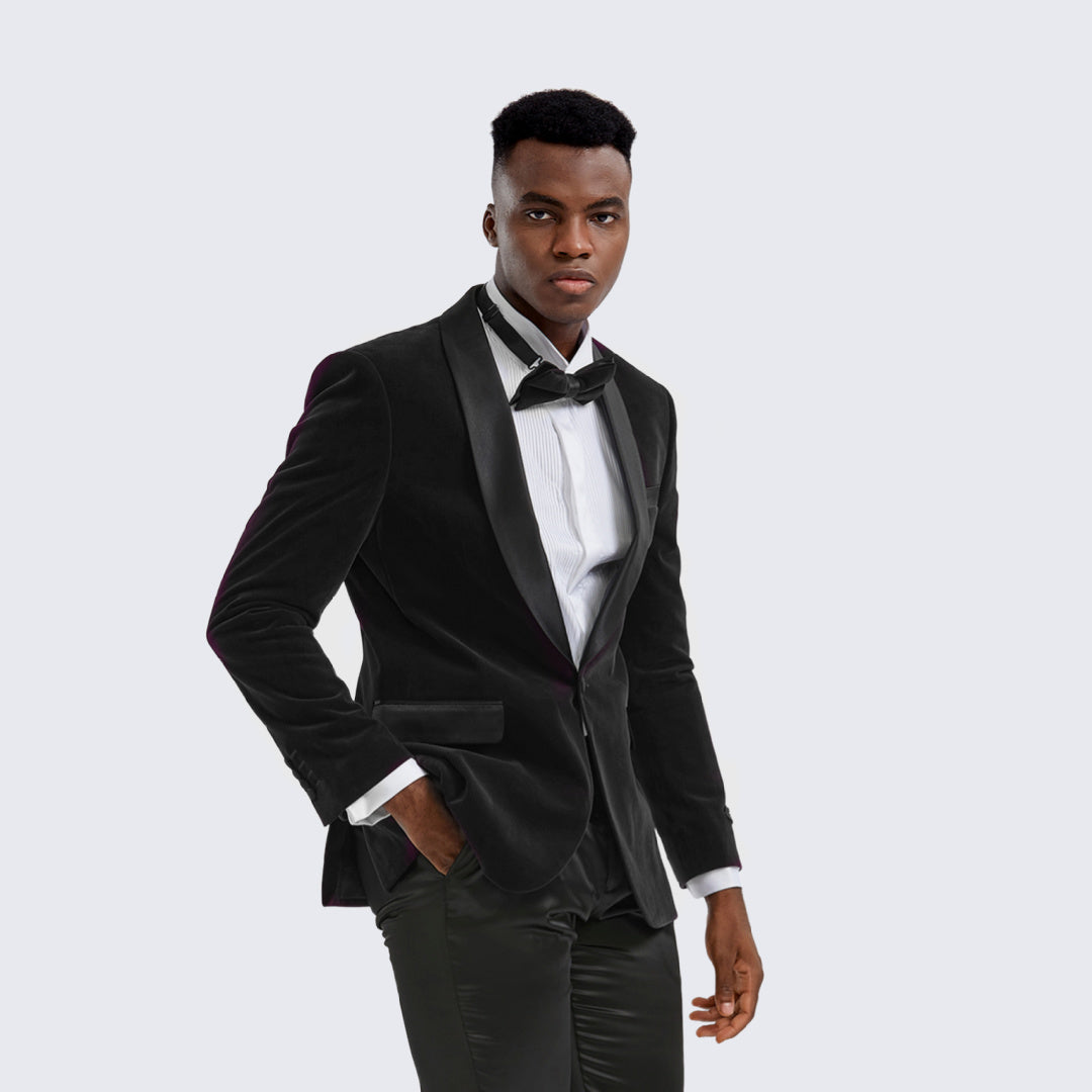 Black Velvet Tuxedo Jacket with Shawl Lapel β Slim Fit