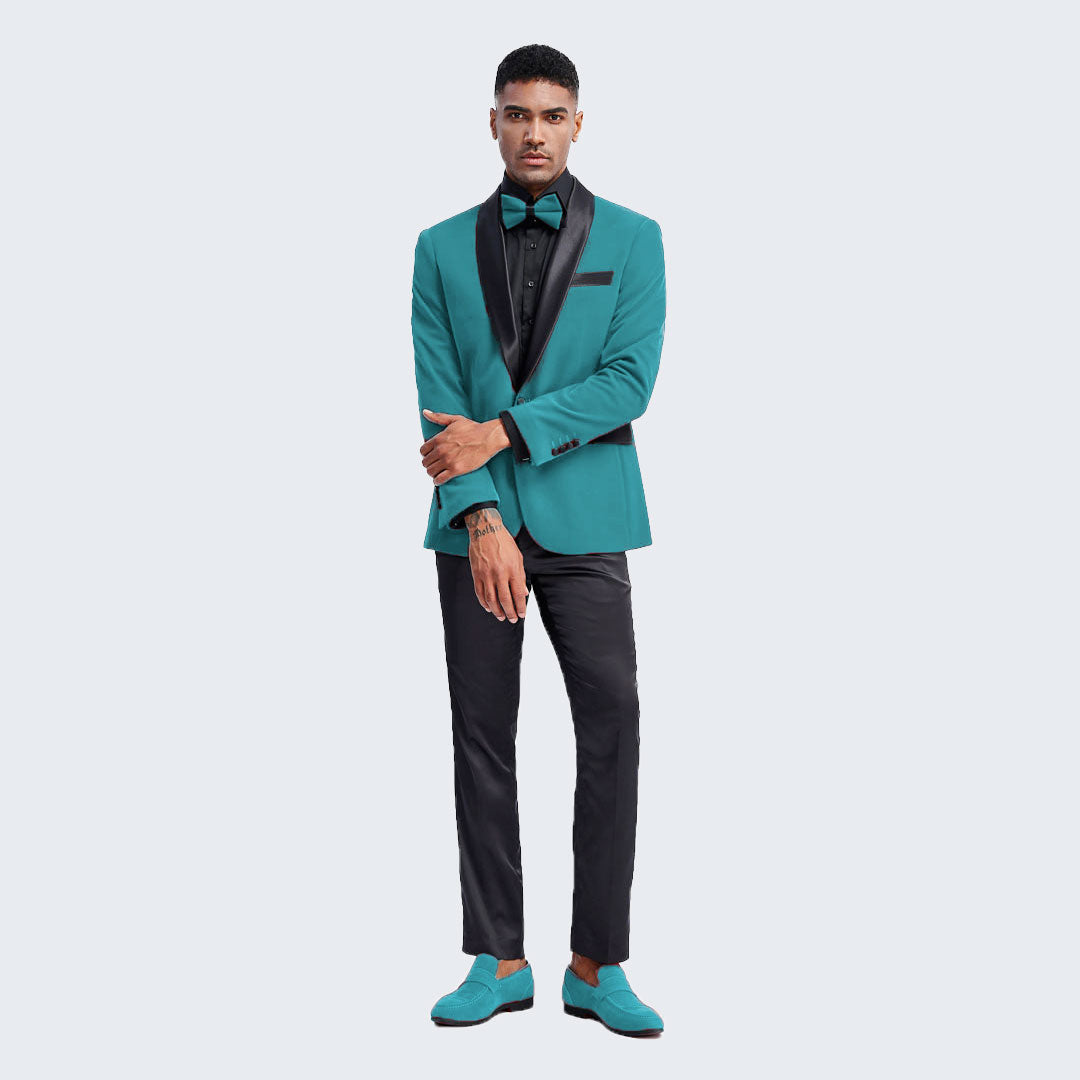 Teal Velvet Tuxedo Jacket with Shawl Lapel β Slim Fit
