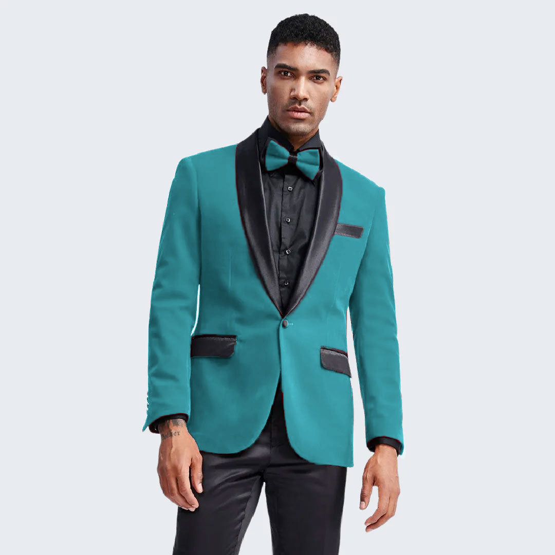 Teal Velvet Tuxedo Jacket with Shawl Lapel β Slim Fit