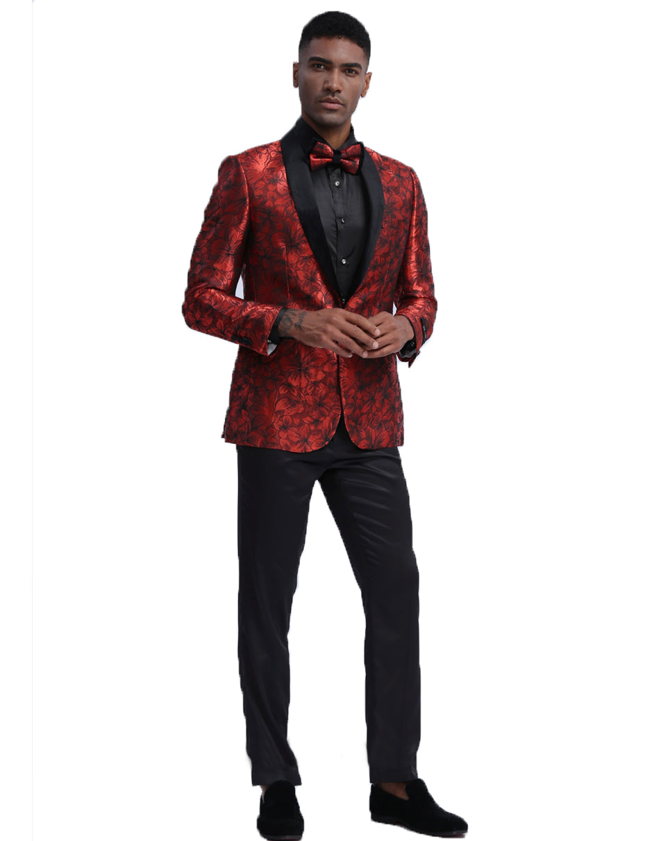 Red Floral Shawl Dinner Jacket for Men