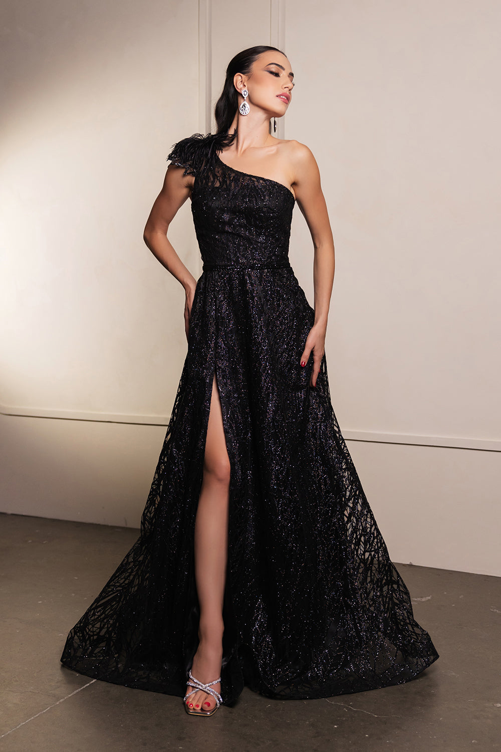 May Queen MQ2024 Asymmetrical Embellished Gala Gown with Slit