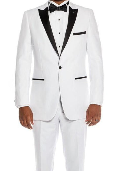 Slim Fit 2 Piece White Tuxedo with Satin Lapel