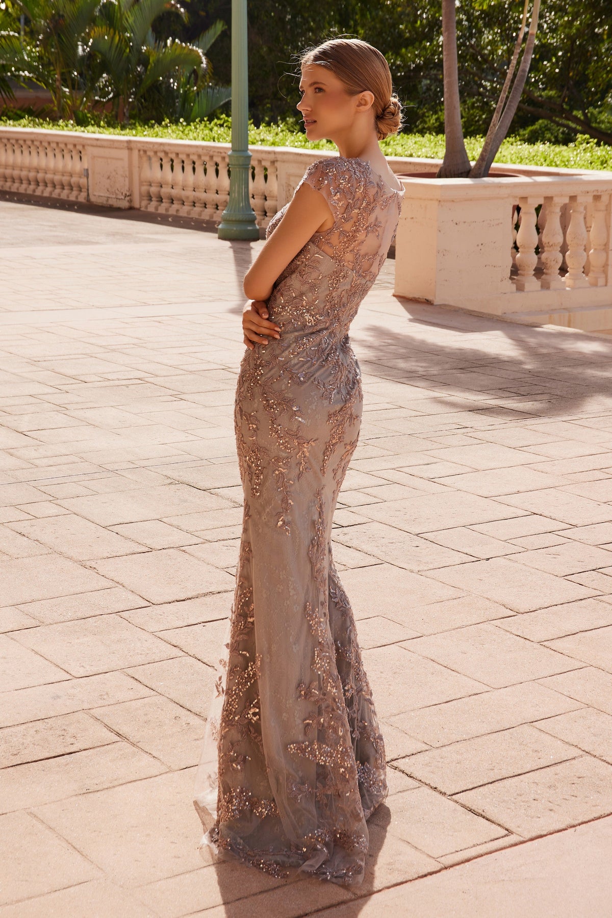 Nox Anabel MT110 Stunning Appliqué Short Sleeve Gown
