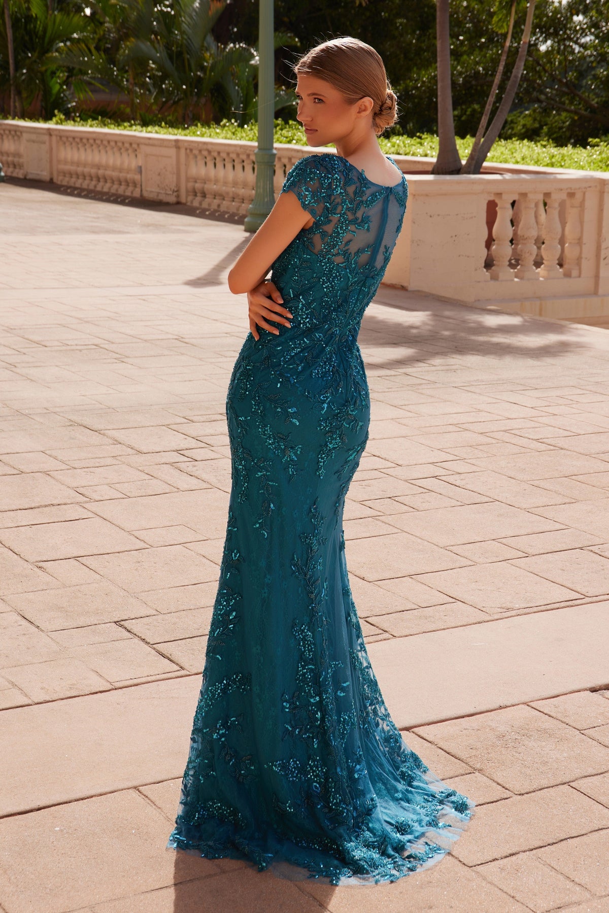Nox Anabel MT110 Stunning Appliqué Short Sleeve Gown