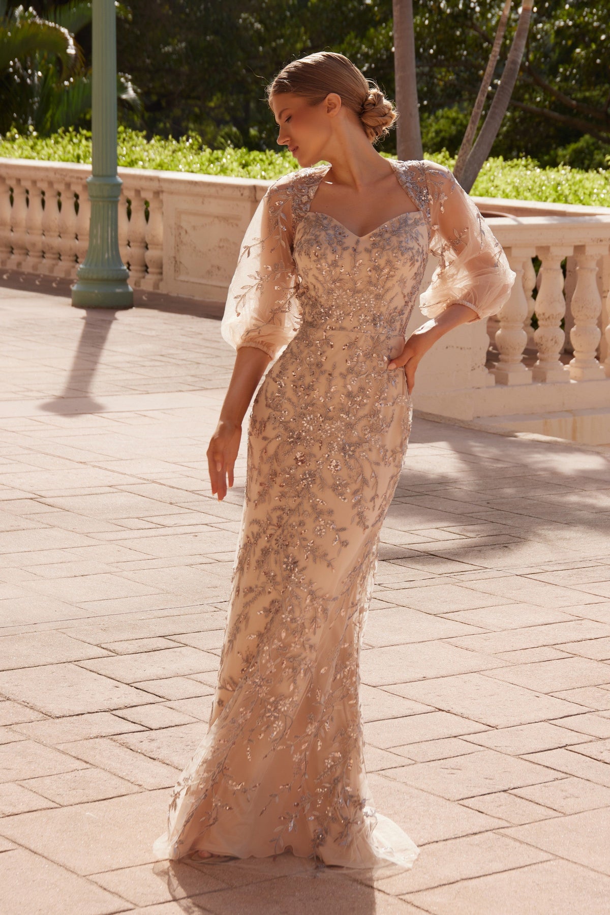 Nox Anabel MT112 Romantic Appliqué Puff Sleeve Gown