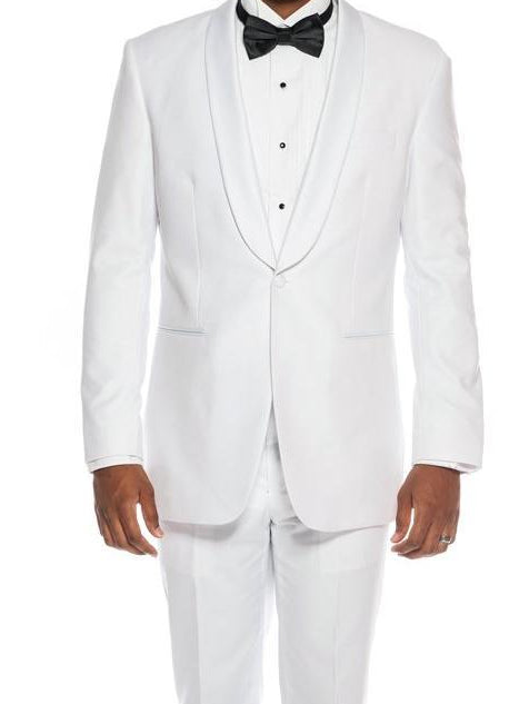 White Slim Fit Tuxedo with Satin Shawl Lapel