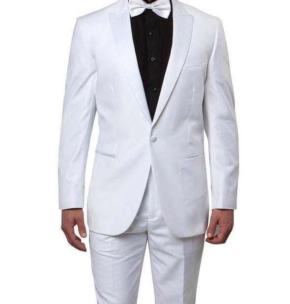 White Slim Fit 2 Piece Tuxedo with Satin Peak Lapel