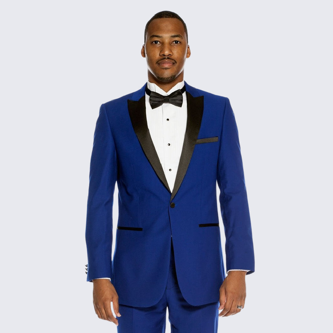 Royal Blue Tuxedo with Black Peak Lapel Slim Fit - Wedding - Prom