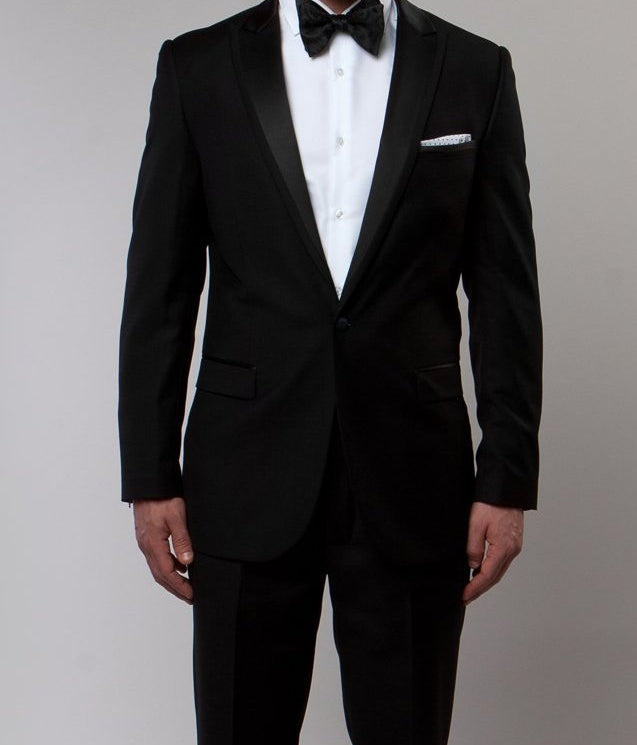 Black Slim Fit Tuxedo with Satin Peak Lapel