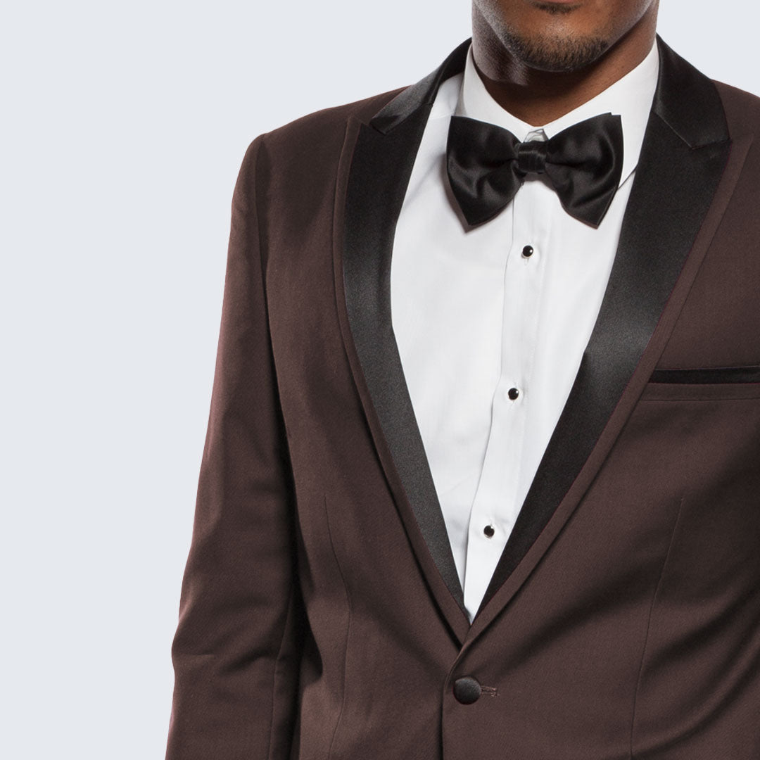 Brown Tuxedo Slim Fit One Button Peak Framed Lapel - Wedding - Prom
