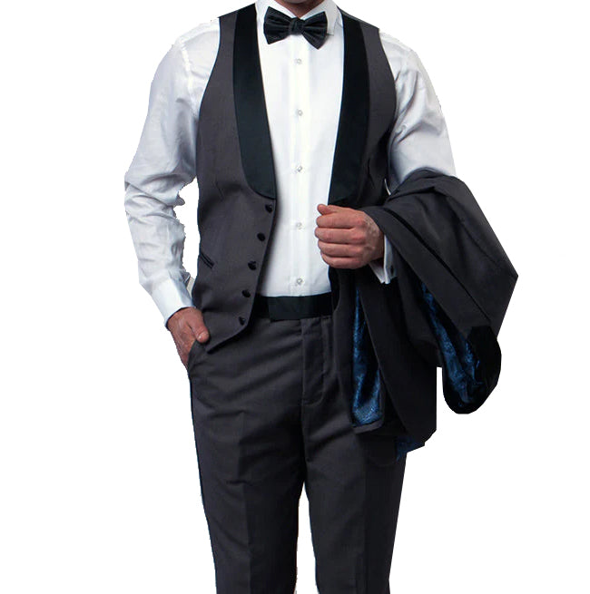 Gray Slim Fit Tuxedo with Satin Shawl Vest