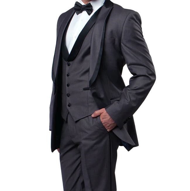 Gray Slim Fit Tuxedo with Satin Shawl Vest