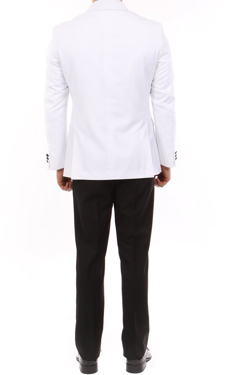 Double Breasted Slim Fit Tuxedo White Black Satin Lapel