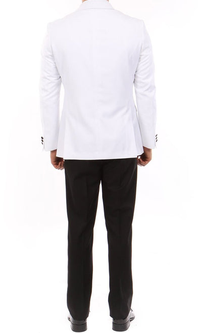 Double Breasted Slim Fit Tuxedo White Black Satin Lapel